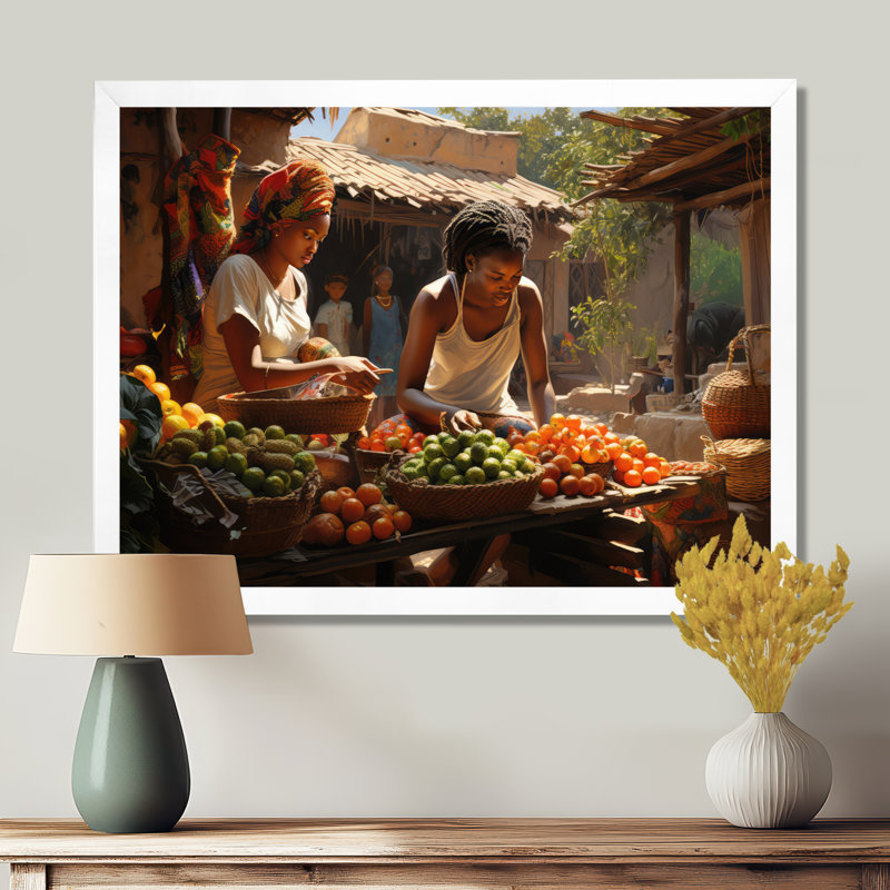 «African Vibrant Market I», reproduction d'art sur toile, Cadre photo blanc, H 34 po x l 44 po x P 1,5 po