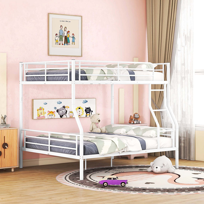 Full XL Over Queen Metal Bunk Bed, Blanc
