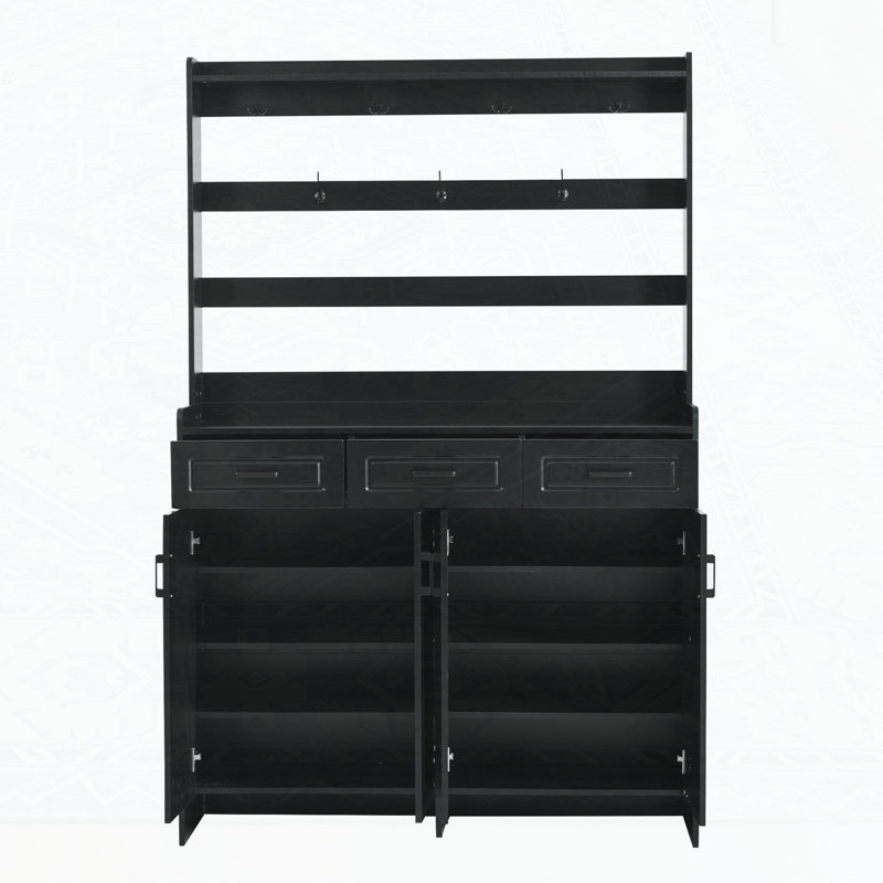 Cabinet with Coat Rack and Metal hooks, Black