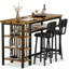 Bar Table Set For 2 With 4 Storage Shelves, 47" Industrial Breakfast Table And 2 Upholstered Counter Stools with Backrest & Footrest, Space Saving 3-Piece Dining Set of 2 for Kitchen, Living Room, Studio, Pub-359164904