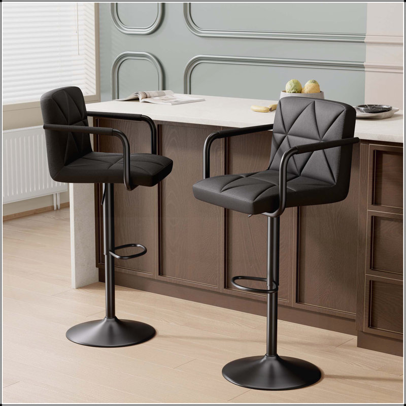Ensemble de 2 tabourets de bar modernes réglables avec revêtement en similicuir, dossier et accoudoirs, idéal pour la cuisine et la salle à manger