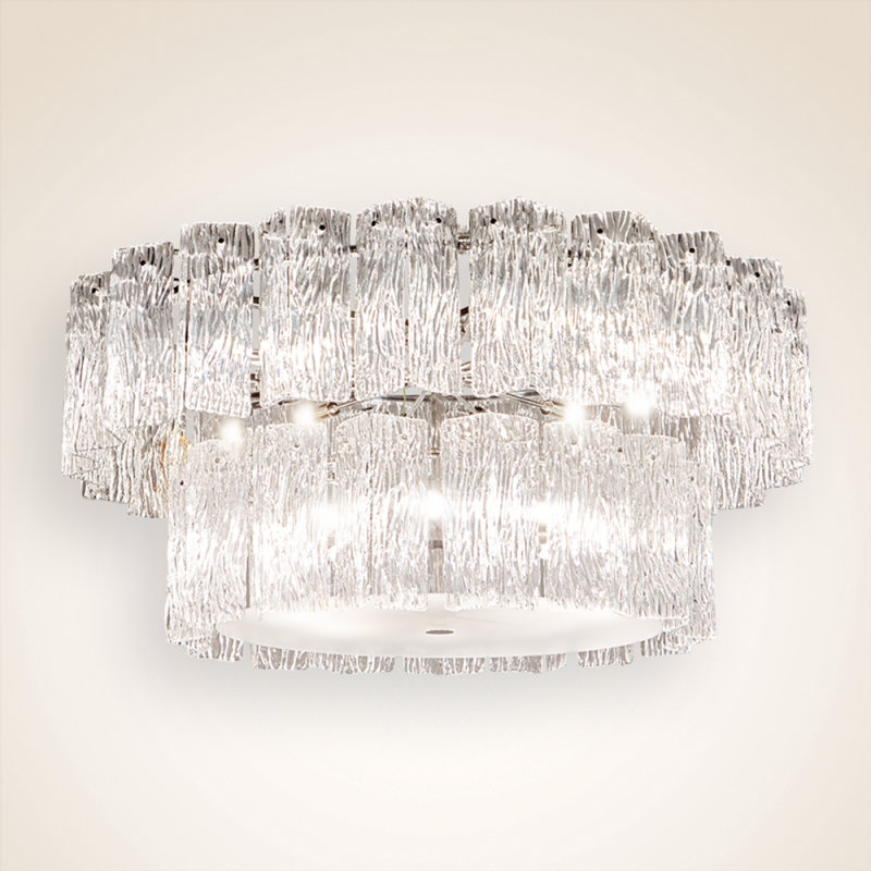 Lustre tambour vénitien Vivian, Cognac, 68 po de diamètre x 24 po de hauteur, Nickel satiné
