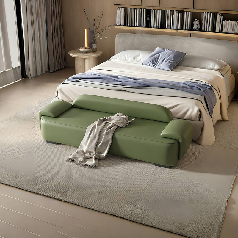 Banc rembourré en cuir Nayvia, H 22,44 po x l 70,86 po x P 19,68 po, Vert