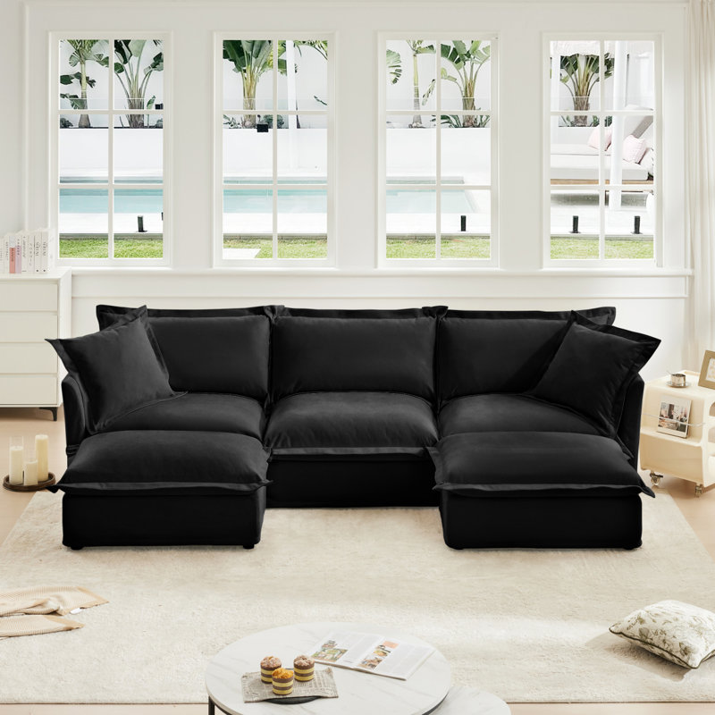 Canapé, repose-pieds en chenille, 3, Chenille noir, H 34,6 po x l 120 po x P 33 po