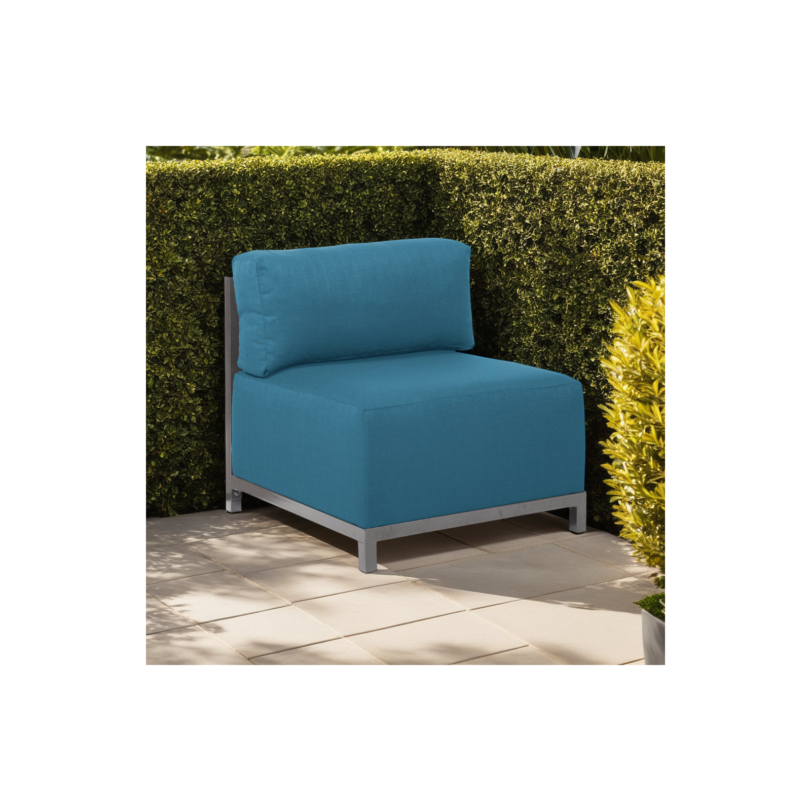 Olen Box Cushion Chair Slipcover, Seascape Turquoise Sunbrella