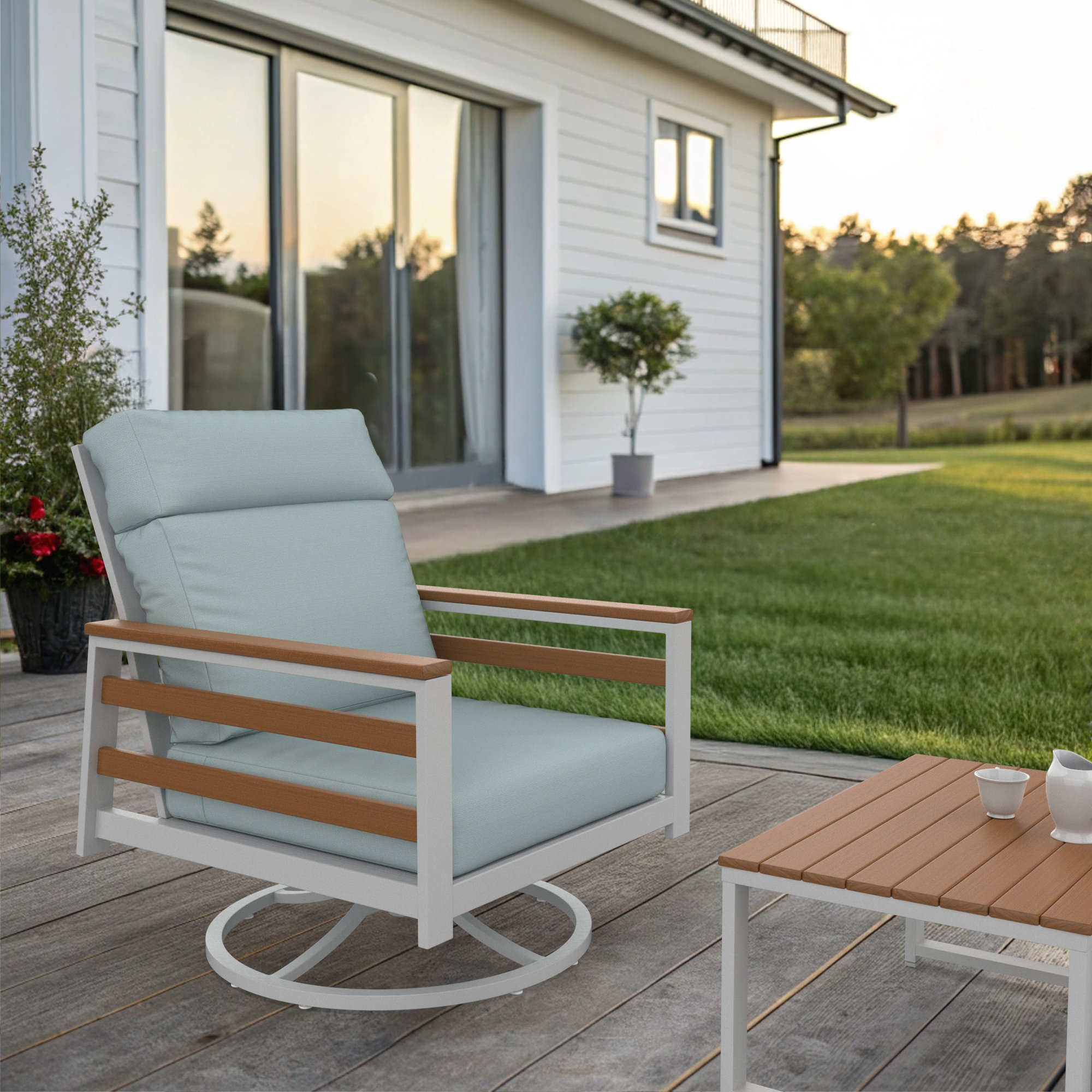 Townsend Metal Outdoor Rocking Chair With Sunbrella Cushion, Bliss Dew, Brown