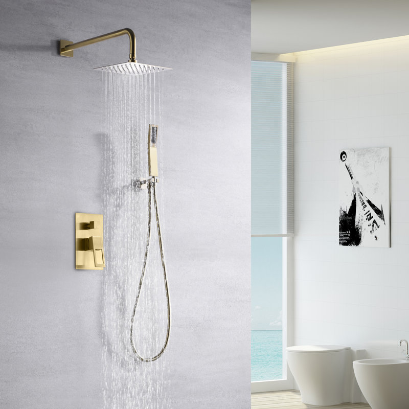 Complete Shower System with Rough in-Valve, Brushed Gold