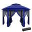 Abri de jardin escamotable de 13 pi x 13 pi, abri de jardin hexagonal avec filet en filet à 6 fermetures à glissière, tente d'événement avec cadre en acier robuste pour la fête de mariage dans le jardin, bleu foncé et noir