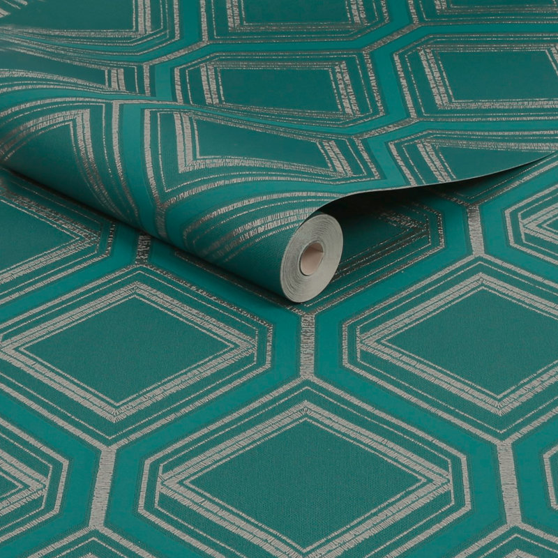 Superfresco Savile Row Geometric Metallic Wallpaper, Teal