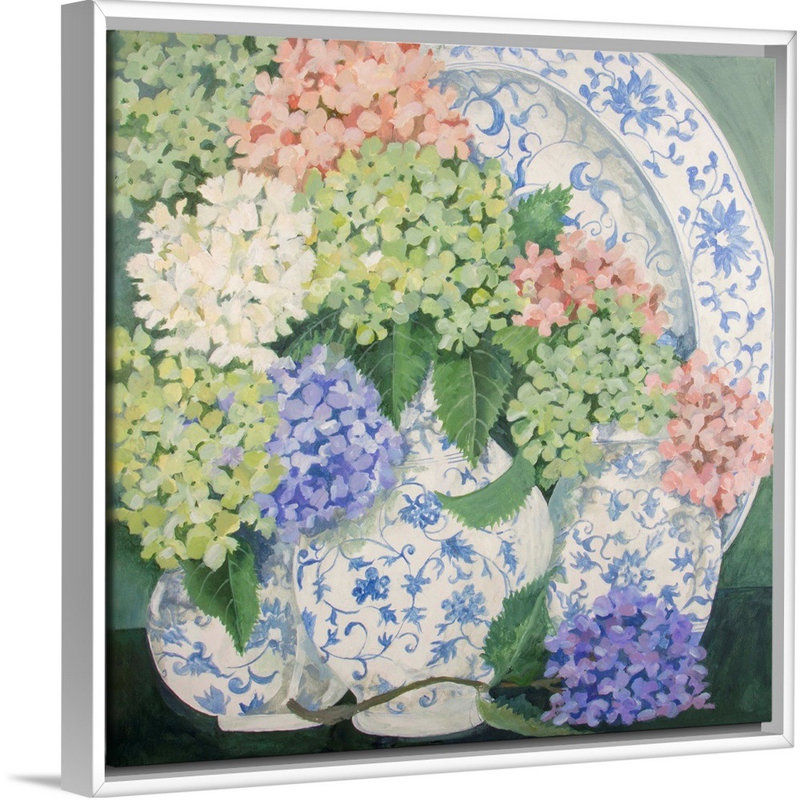 Hortensias - imprimé, Cadre flottant blanc, H 38 po x l 38 po x P 1,75 po