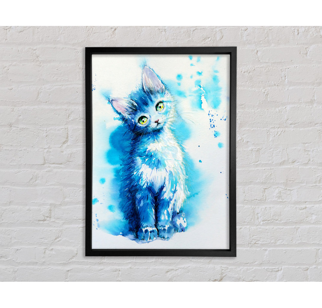 Blaue Katze lauschend - Einzelner Bilderrahmen Kunstdrucke auf Leinwand