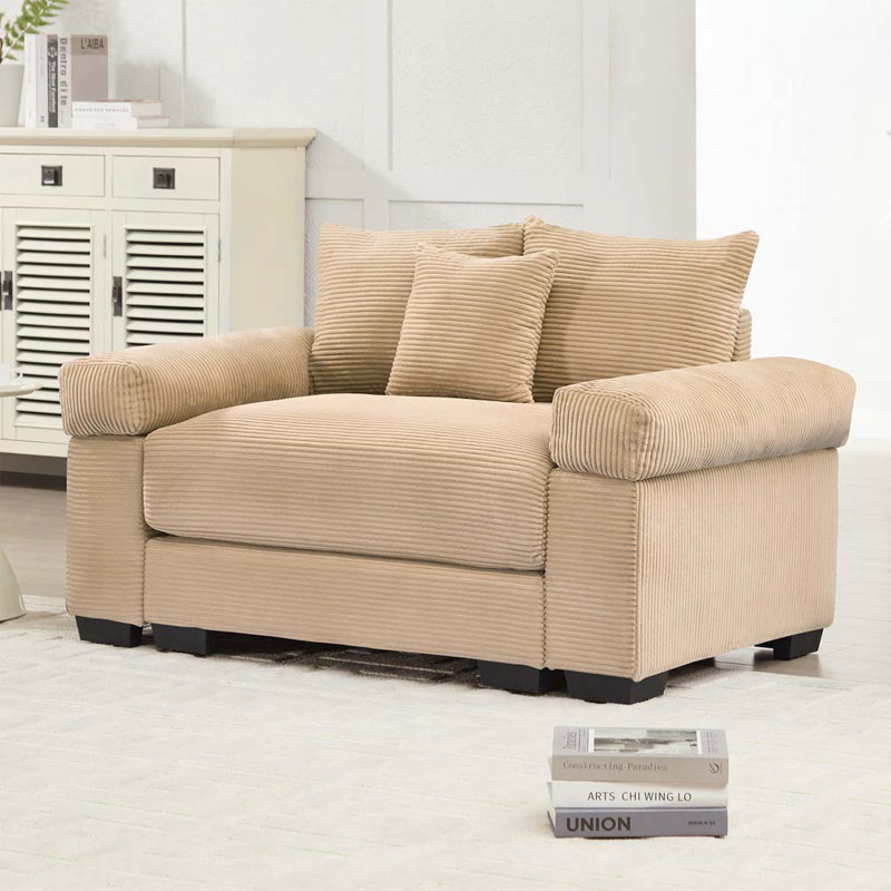 Fauteuil club 54,3 po, Velours côtelé chameau