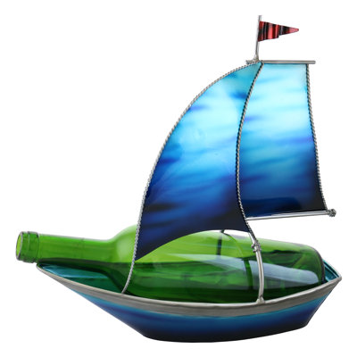 Tandy Blue Sailboat with Flag 1 Bottle Tabletop Wine Bottle Rack by Wine Bodies