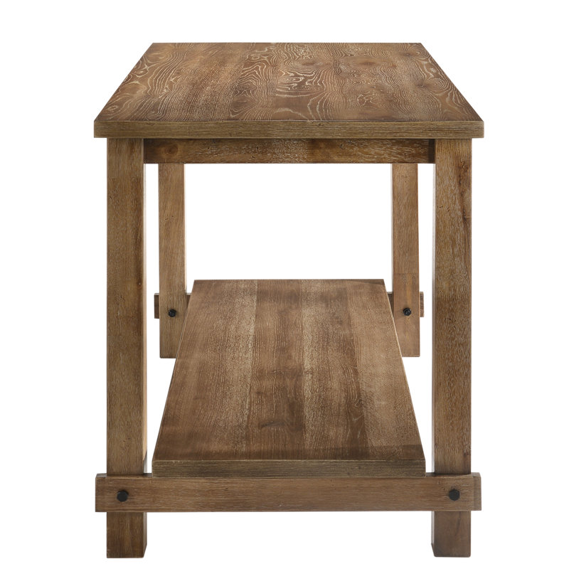 Rustic Wooden Counter Height Table With Open Shelf Storage