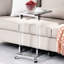 Table d'appoint en verre, table de bout en acrylique, table carrée en forme de C avec plateau en verre