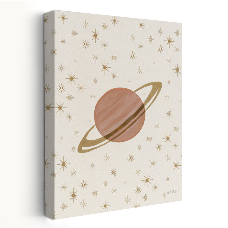 Serein Saturne et étoiles - astronomie or mauve céleste, H 24 po x l 16 po