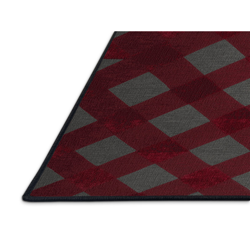 Tapis rouge à carreaux lavable à la machine, Carré 3 pi