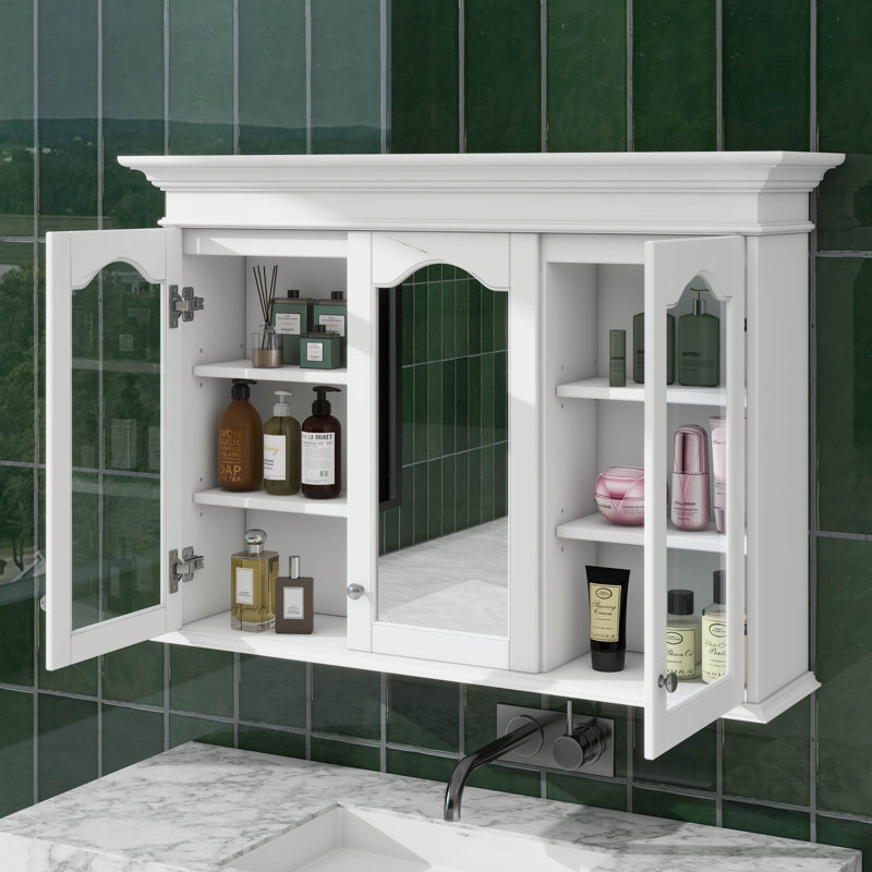 Armoire à pharmacie murale de 40 po avec porte à miroir et système d'étagères en verre