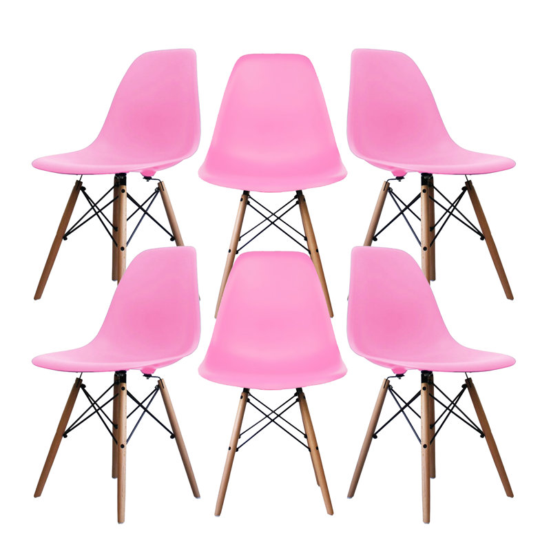 Chaise d'appoint en plastique et bois massif Aymee, Rose
