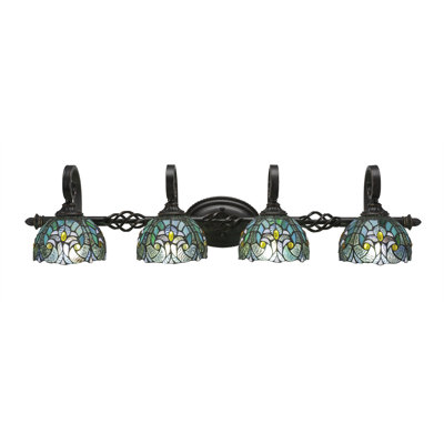 Eleganté 4 Light Bath Bar Shown In Dark Granite Finish With 7" Turquoise Cypress Art Glass
