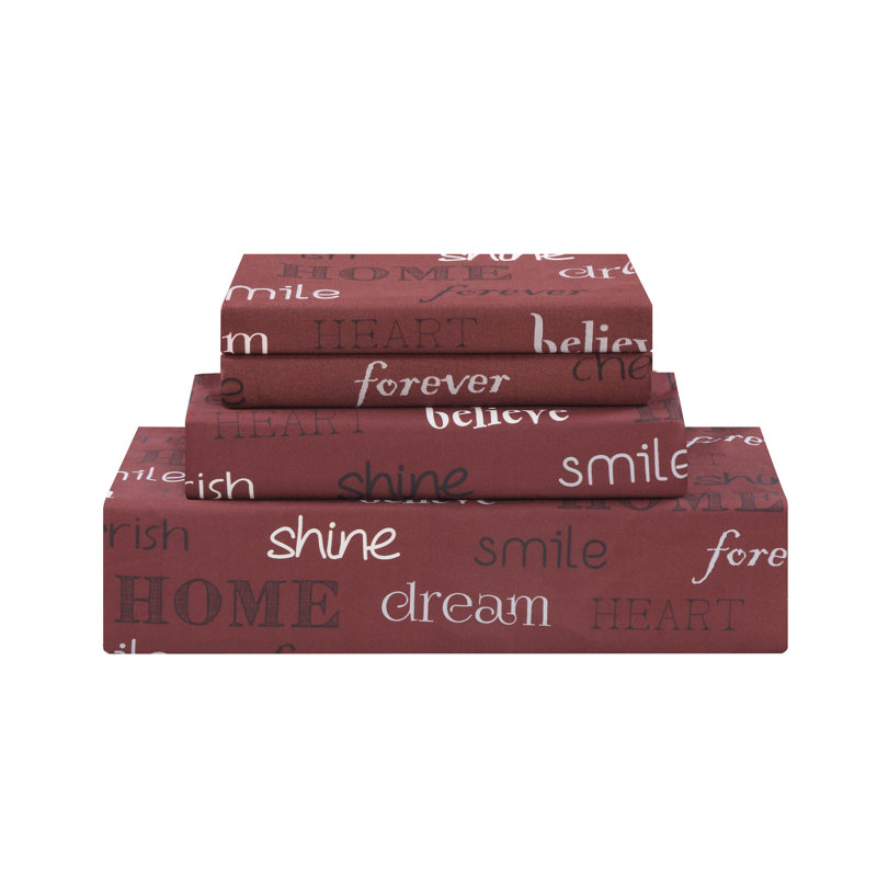 Draps Inspire Red, Ensemble de draps pour grand lit avec 2 taies d'or