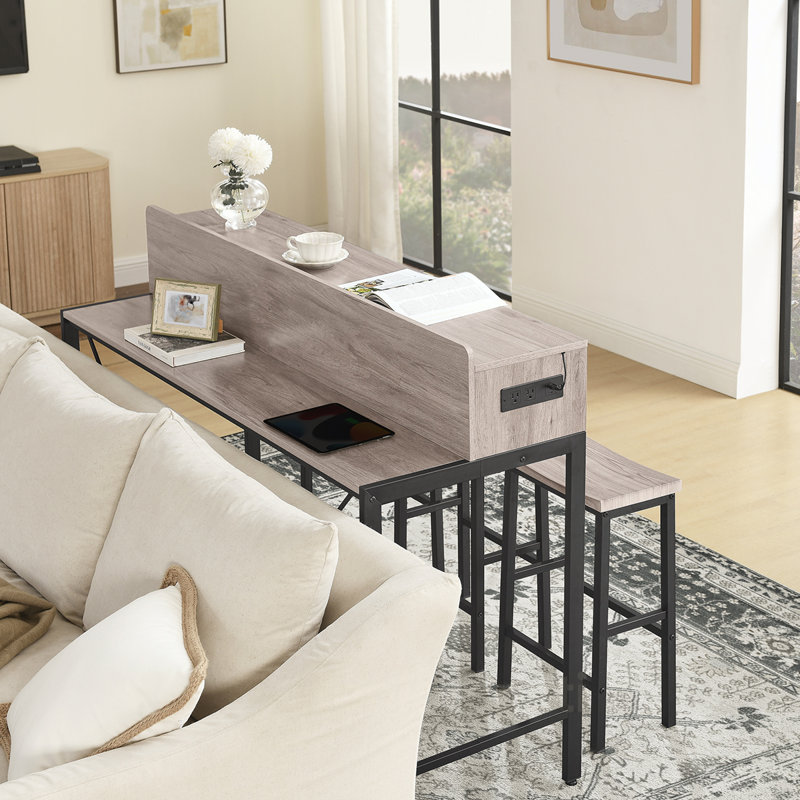 Versatile Bar Table Set with Power Socket and LED Light for Multiple Rooms, Gray