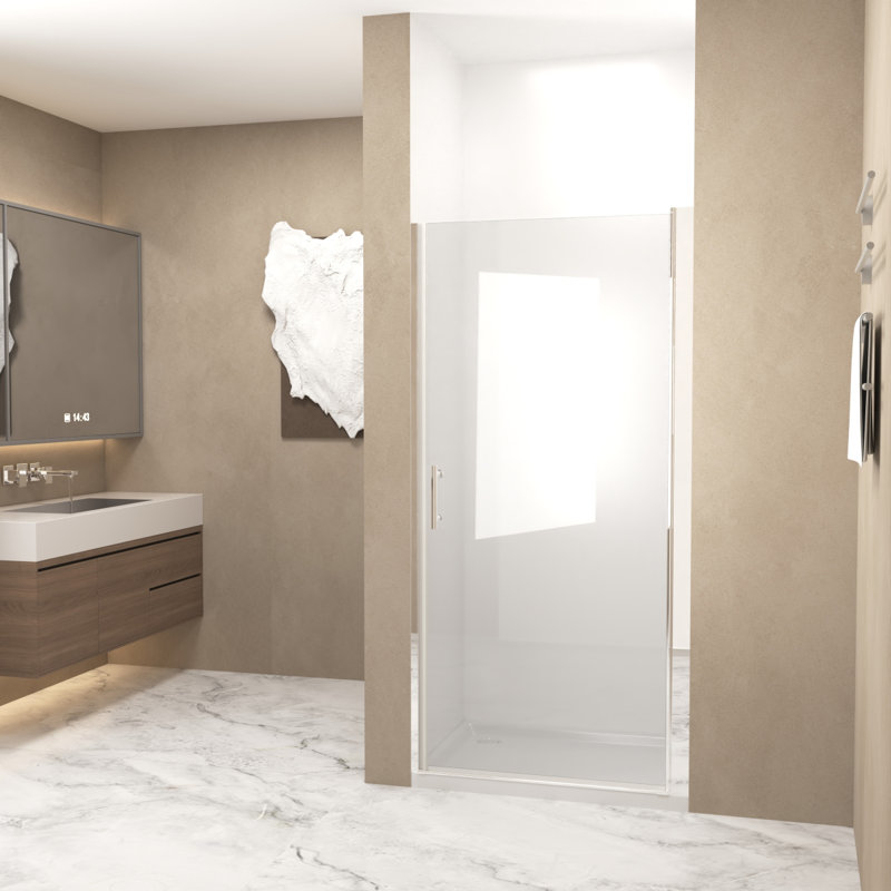 34"X 72" Pivot Shower Door, Brushed Nickel Aluminum Frame, Half Frame ,1/4"(6Mm) Tempered Glass Explosion Proof Film