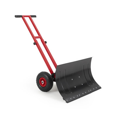 Pelle à neige avec roues, lame inclinée à 5 positions et poignée réglable, roues en caoutchouc et double poignée, pelle à neige en métal robuste avec roues pour entrée, porte, trottoir, trottoir