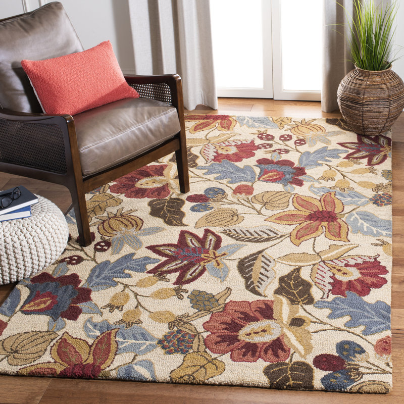 Tapis floral en laine touffeté à la main Arber, Rectangle 8 pi 9 po x 12 pi