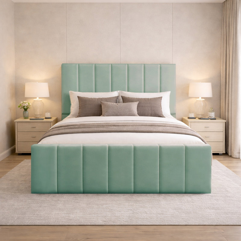 Connell Upholstered Storage Bed Frame, Duck Egg, Double (4'6)
