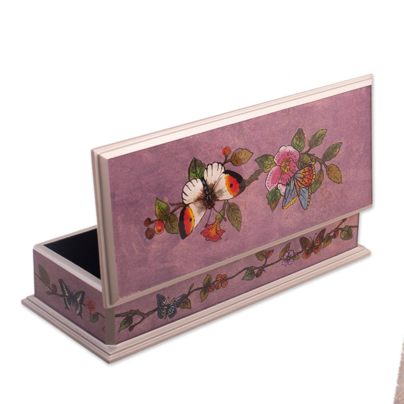 Boîte décorative en verre peint à la main August Grove®, Mauve