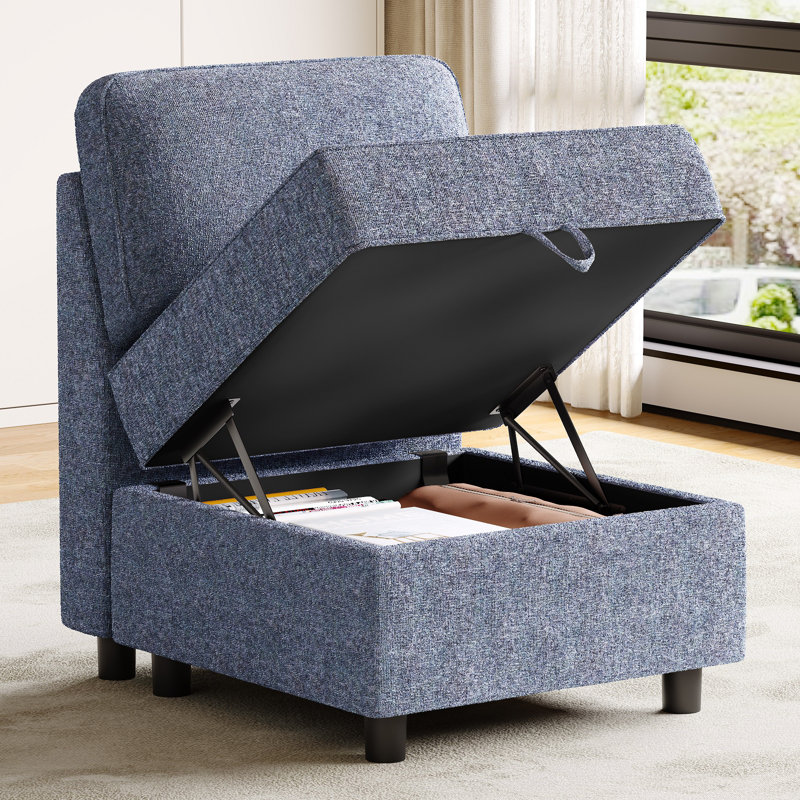 Fauteuil d'appoint rembourré l 38 po avec rangement et porte-gobelet Tupelo, Mélange de polyester bleu marine