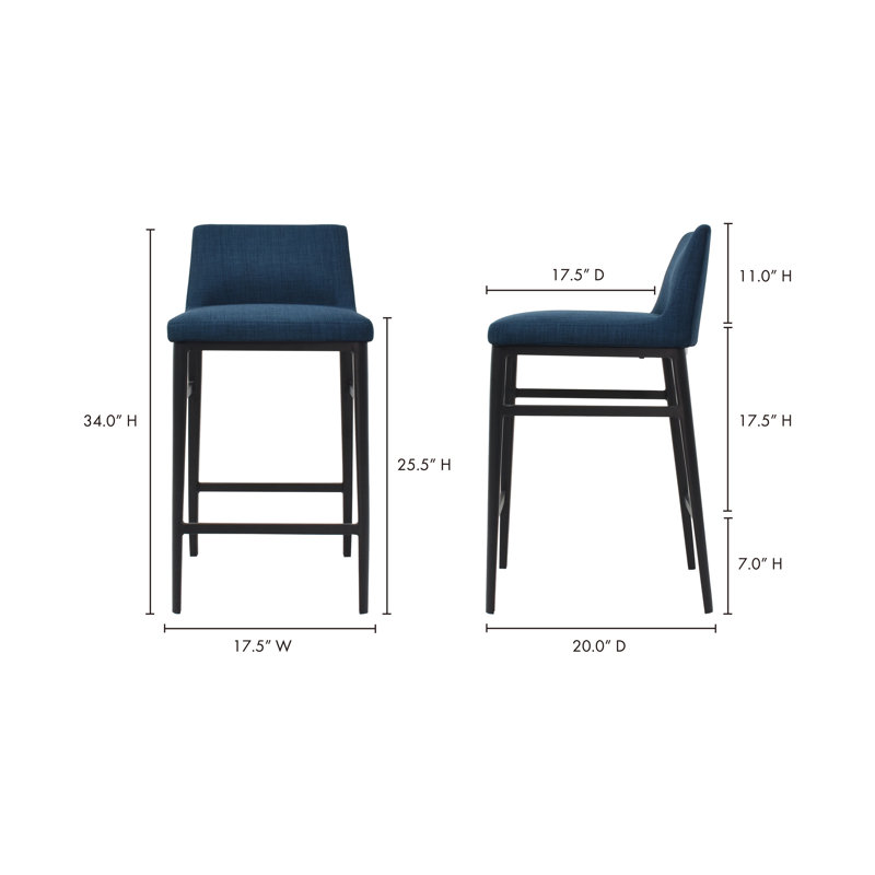 Baron Upholstered Stool with Metal Frame, Counter Stool (25.5” Seat Height), Blue