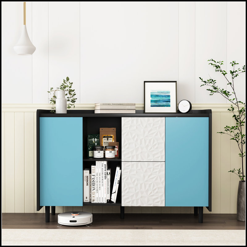Buffet avec portes bleues, Bleu / Noir