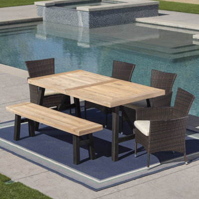 Polett 6 - Person Acacia Wicker Patio Dining Set with Rectangular Table
