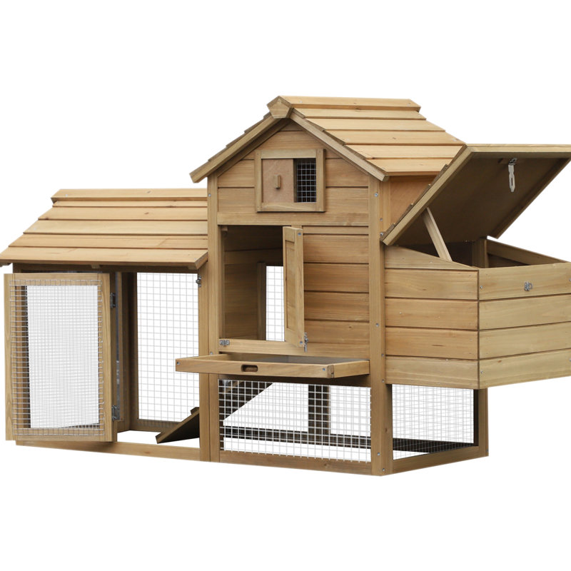 Petite cage à poulets en bois pour l'extérieur - poulailler de 59 po avec nichoir, plateau amovible, portes en bois sécurisées, 2 portes, plateau avec oiseaux froids