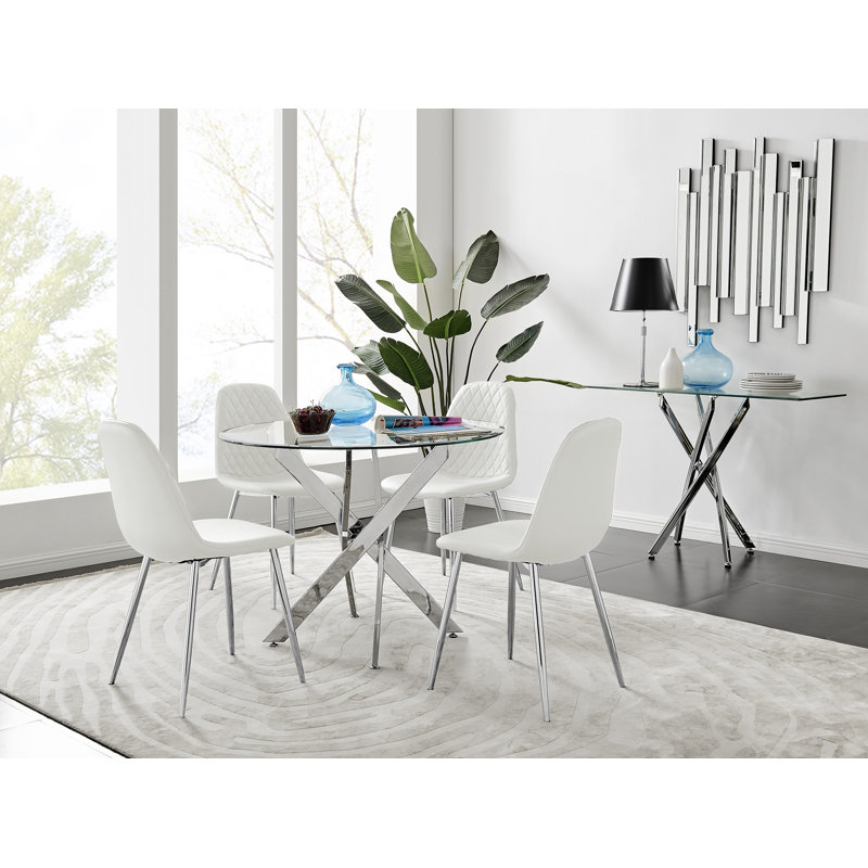 Tierra Dining Set with 4 Chairs, White/Silver