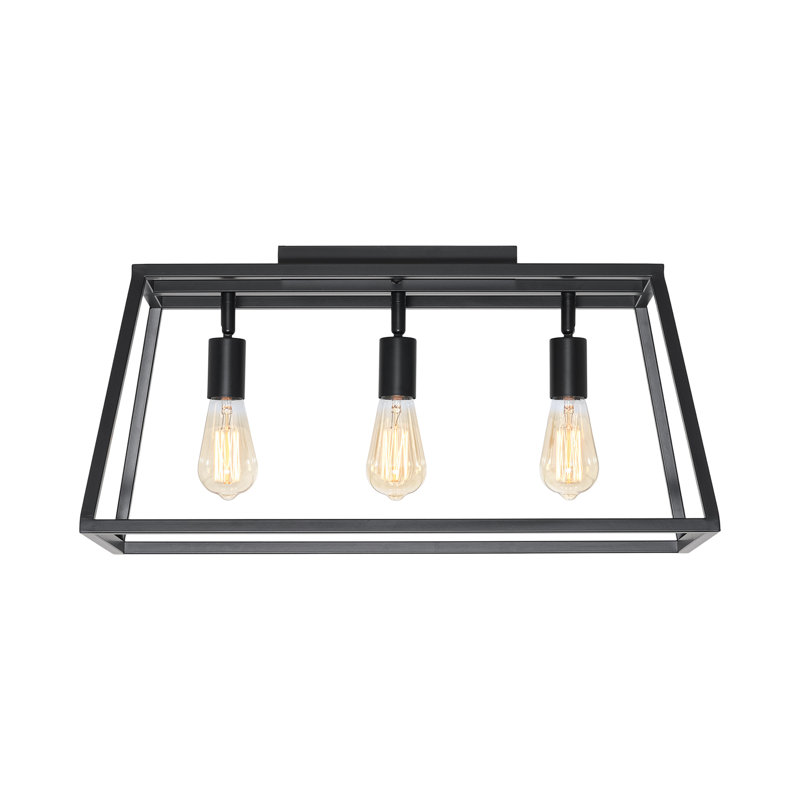 3 - Light Modern Black Open Frame Rectangular Metal Semi Flush Mount