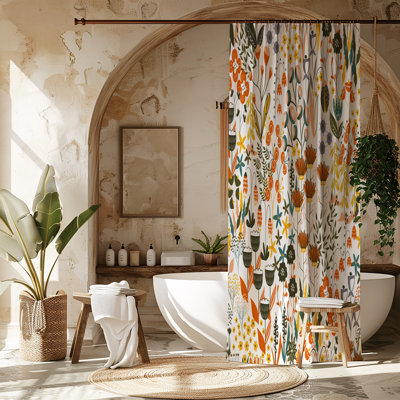 Orange Cheer Floral Shower Curtain