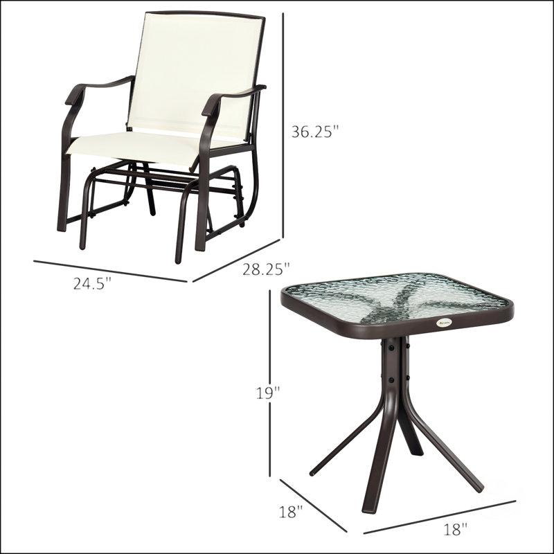 Ensemble bistro 3 pièces pour fauteuil de détente et table basse d'extérieur, Blanc, crème