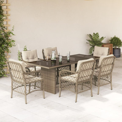  Ensemble de salle à manger de jardin beige, blanc crème