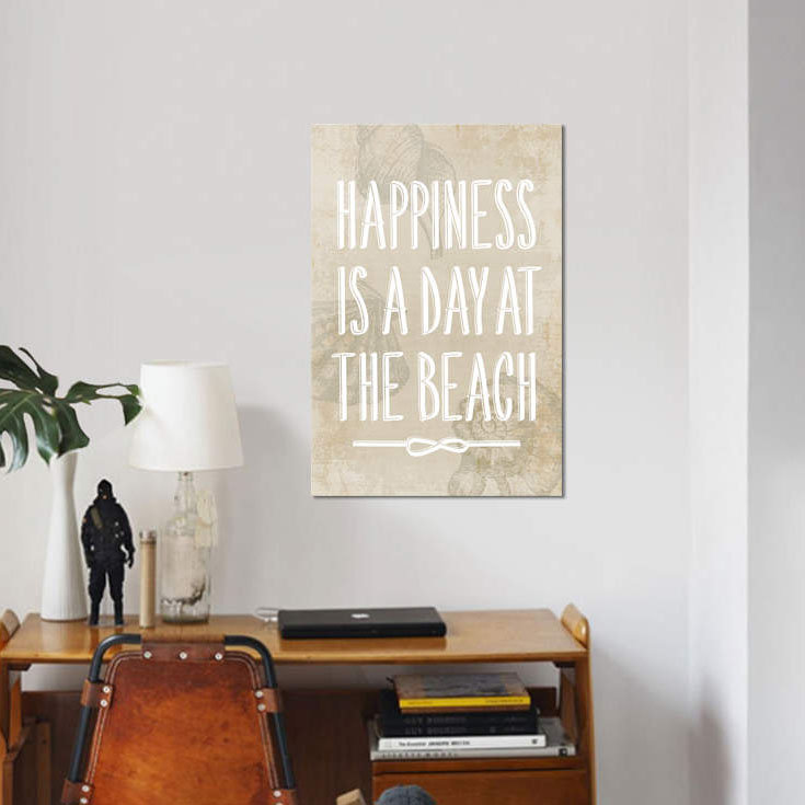 «Happiness Is a Day at The Beach», reproduction sur toile, H 60 po x l 40 po x P 1,5 po, Pas de tapis, Toile tendue