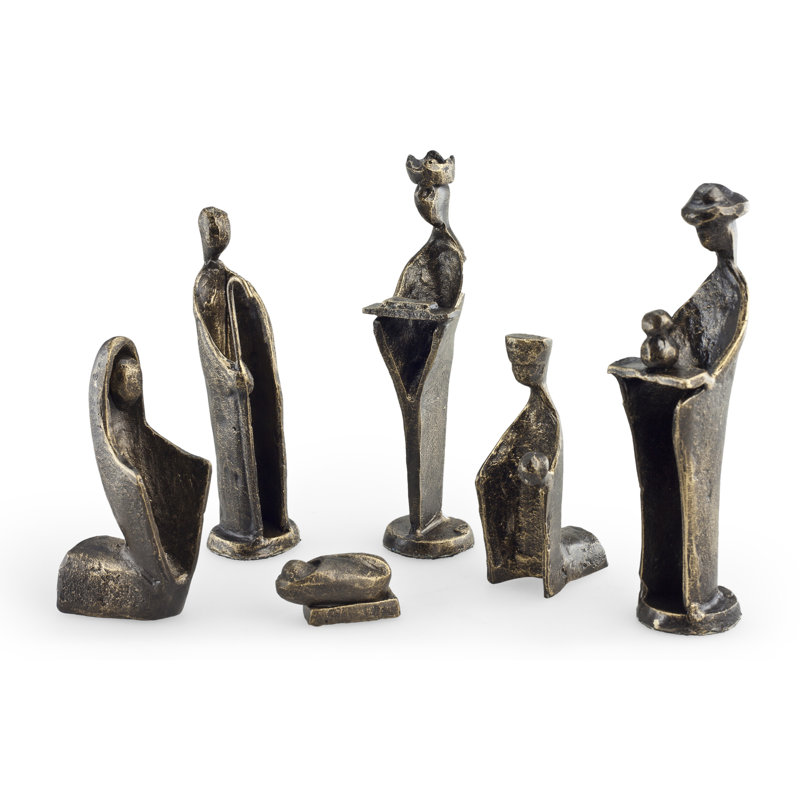 Ensemble de 6 petites sculptures de crèche de Noël en fer