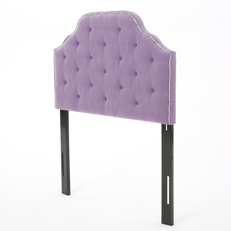 Purple Fabric Twin Headboard With Fashionable Diamond Stitch And Nailhead Trim Artistic Button Tufting, Light Purple
