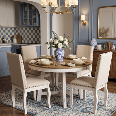 Ensemble de salle à manger 5 pièces avec table ronde extensible et chaises rembourrées