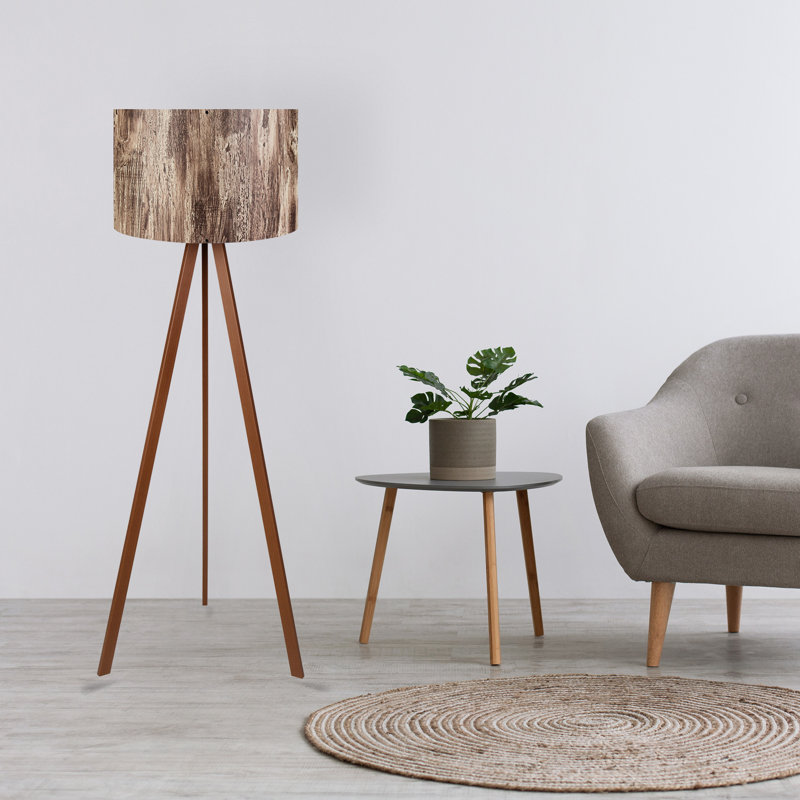 Lampe sur pied scandinave, brun et beige, 45,7 po x 55,1 po x 45,7 po | 70% panneau de fibres à densité moyenne et 30% tissu de PVC | Douille E27, 40 W maximum | Interrupteur marche / arrêt sur le câble | Éclairage élégant et fonctionnel pour la décoration intérieure moderne