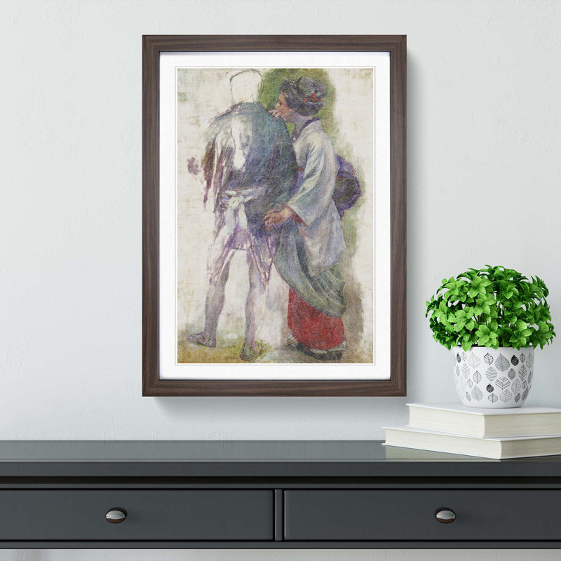 Man & Maiko by Kuroda Seiki - Framed Print, Walnut Framed, 48cm H x 36cm W x 2cm D