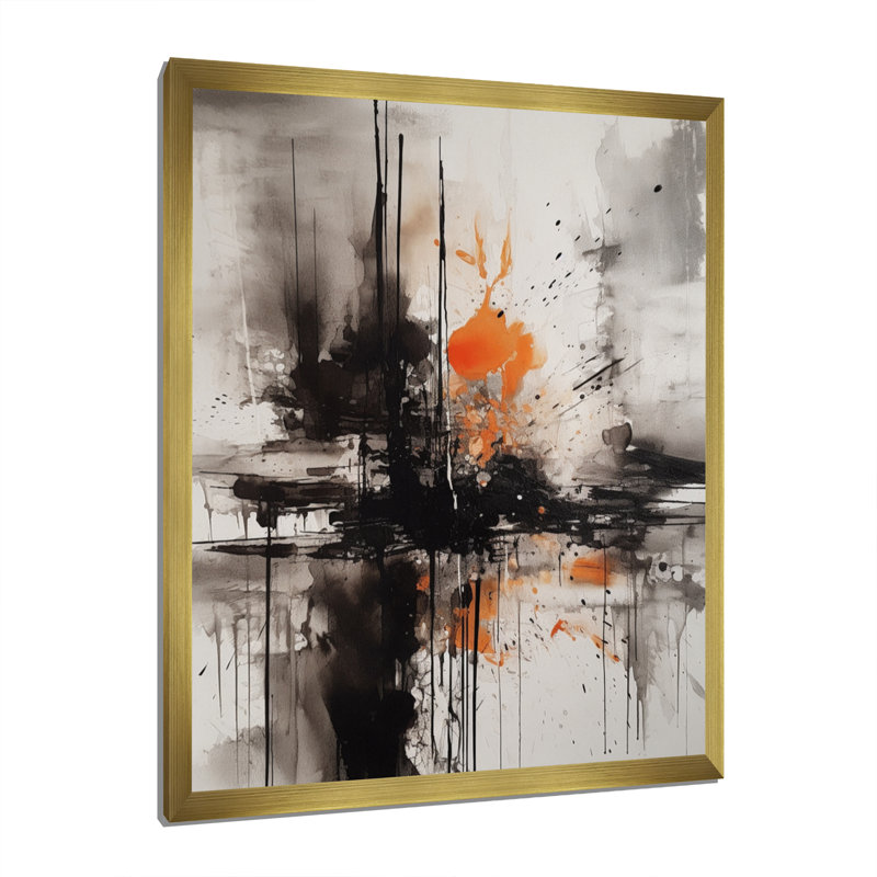 «Exploration des profondeurs du marbre noir I» sur toile, H 32 po x l 24 po x P 1 po, Encadrement doré