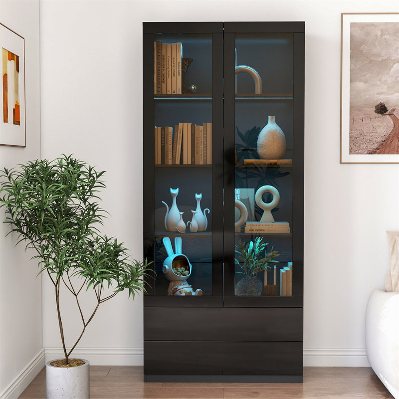 Vitrine avec portes en verre, Noir