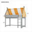 Pour la chambre d'enfant, structure de lit mezzanine simple en bois massif gris classique avec auvent, lumières DEL et bibliothèque intégrée, style fonctionnel ludique pour les espaces compacts-129412898
